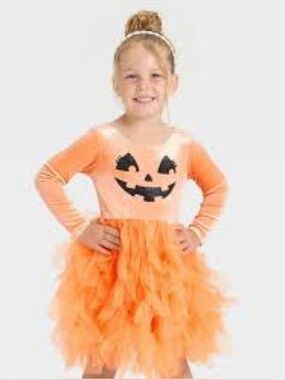 Girls Jack O Lantern Orange Tulle Dress, 5T